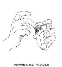 hand holding cigarette box vector