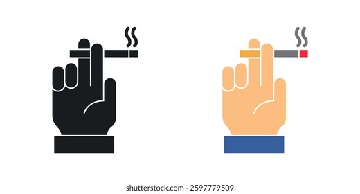 Hand holding cigarette colored icon set. Stock Vector