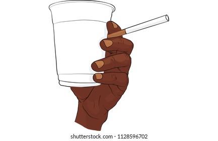 hand holding cigarette & cup vector