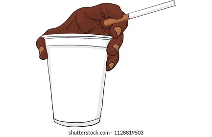 hand holding cigarette & cup vector