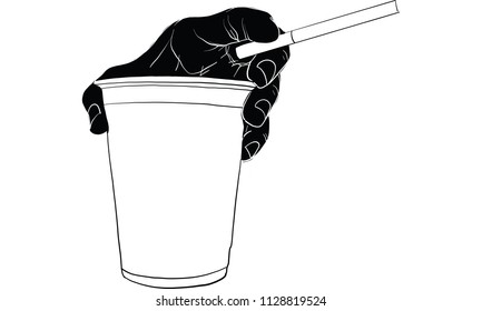 hand holding cigarette & cup vector