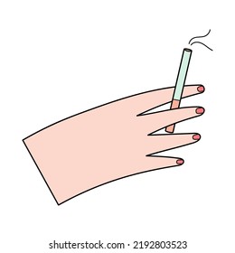 Hand holding cigarette. Hand drawn cartoon. vector illustration