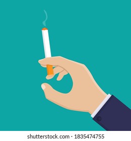 hand holding cigarette flat design vector illustration