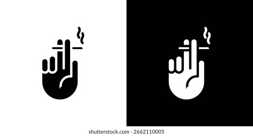 Hand holding cigarette icon in flat black solid vector set