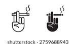 Hand holding cigarette icon set in flat and line style vectors