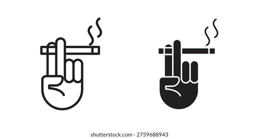 Hand holding cigarette icon set in flat and line style vectors