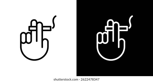 Hand holding cigarette icon shape graphic simple plain clipart symbol. thin line outline art
