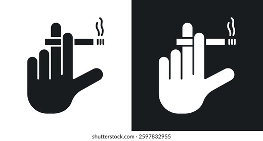 Hand holding cigarette icon symbol collection on white background.