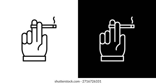 Hand holding cigarette icons black and white vector, line icon set.