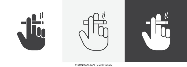 Hand holding cigarette icons in Thin line black color. flat simple vector symbols illustration.