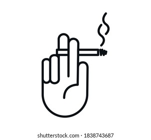 hand holding cigarette isolated in white background.
