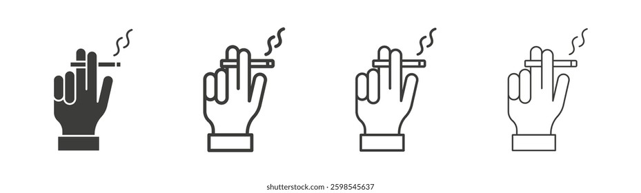 Hand holding cigarette line icon vector illustration set.