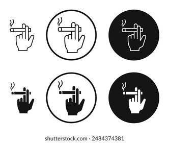 Hand holding cigarette outlined icon vector collection.