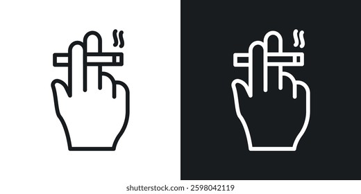 Hand holding cigarette vector icon set in black and white color.