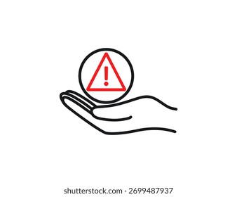 Mano que sostiene el icono circular de la señal de advertencia que enfatiza la seguridad, la precaución y el estado de alerta.