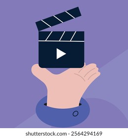 Hand Holding a Clapperboard - Detailed Vector Illustration.