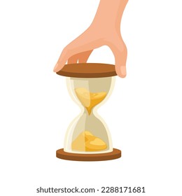 Hand holding Classic Hourglass Symbol cartoon illustration vector