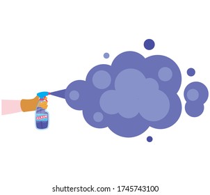 Hand holding clean spray bottle with smoke design, Hygiene wash health and clean theme Vector illustration