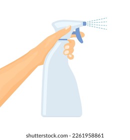 hand holding cleaning spray bottle- vector illustration