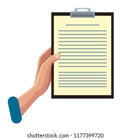 Hand holding clipboard