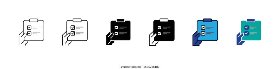 hand holding clipboard task list document icon vector business plan checklist assessment progress with checkmark signs illustration for web and app