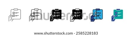 hand holding clipboard task list document icon vector business plan checklist assessment progress with checkmark signs illustration for web and app