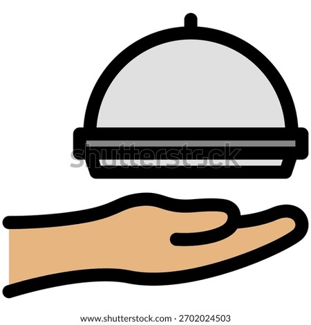 hand holding cloche icon in flat outline style