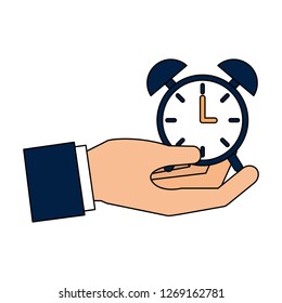hand holding clock alarm time