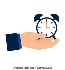 hand holding clock alarm time