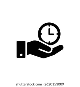 Mano que sostiene el icono del contorno de la cara del reloj que representa la gestión y el control del tiempo