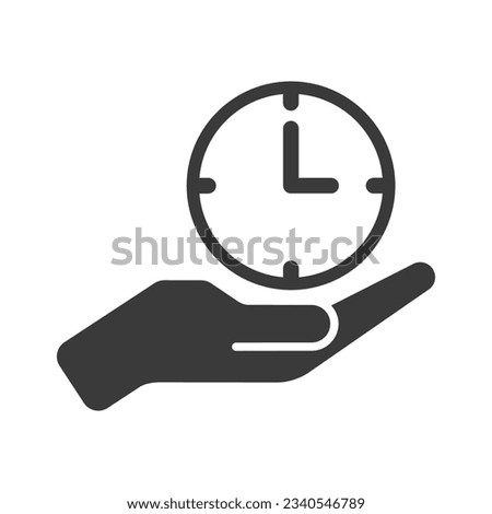 Hand holding clock glyph icon isolated on white background.Vector illustration.