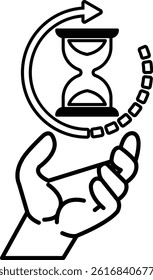 A hand holding a clock with the hands
