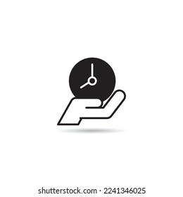 hand holding clock icon on white background