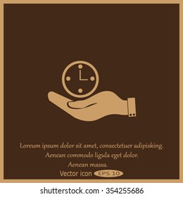 hand holding a clock. Icon watch. time