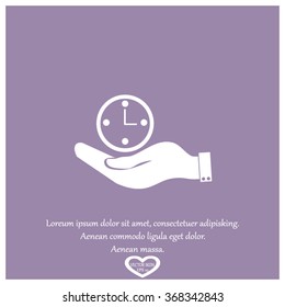 hand holding a clock. Icon watch. time