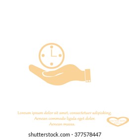 hand holding a clock. Icon watch. time