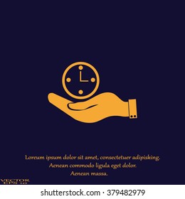 hand holding a clock. Icon watch. time