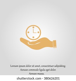 hand holding a clock. Icon watch. time