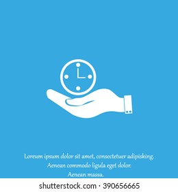 hand holding a clock. Icon watch. time