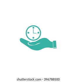 hand holding a clock. Icon watch. time