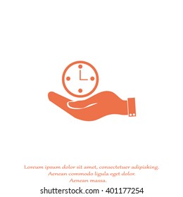 hand holding a clock. Icon watch. time