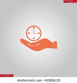 hand holding a clock. Icon watch. time