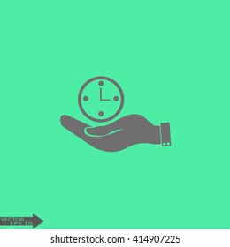 hand holding a clock. Icon watch. time