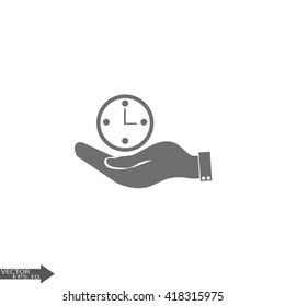 hand holding a clock. Icon watch. time