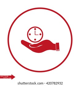 hand holding a clock. Icon watch. time