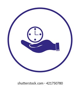 hand holding a clock. Icon watch. time