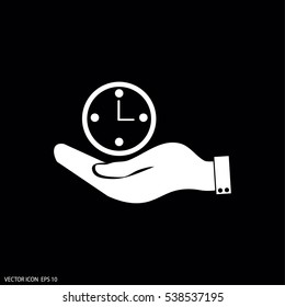 hand holding a clock. Icon watch. time
