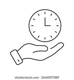 Hand Holding Clock Line Icon. Time Management, Efficiency, And Productivity Outline Symbol. Business Planning And Scheduling Concept. Editable Stroke. Isolated Vector Illustration. - Powered by Shutterstock - Get 15% off with code: PIKWIZARD15