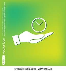 hand holding a clock. watch sign, Icon watch. symbol time