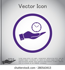 hand holding a clock. watch sign, Icon watch. symbol time